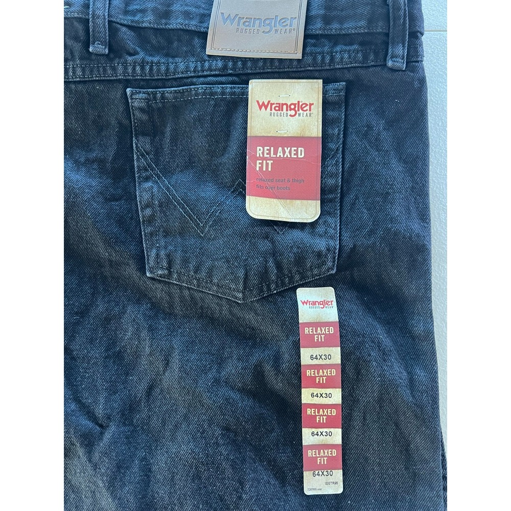 Wrangler NEW Mens 64x30 Relaxed Fit Jeans Black Rugged Wear Big and Tall Denim